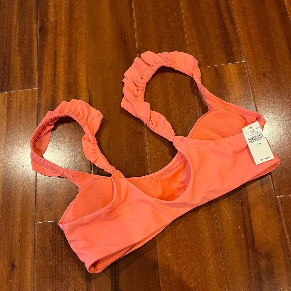 Aerie Ruffle Bikini Swim Top‎ Real Good Scoop Coral Pink Ruffle Strap New Medium